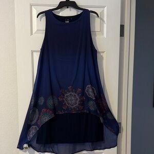 Desigual Vibrant Blue Dress with Multicolor hem.